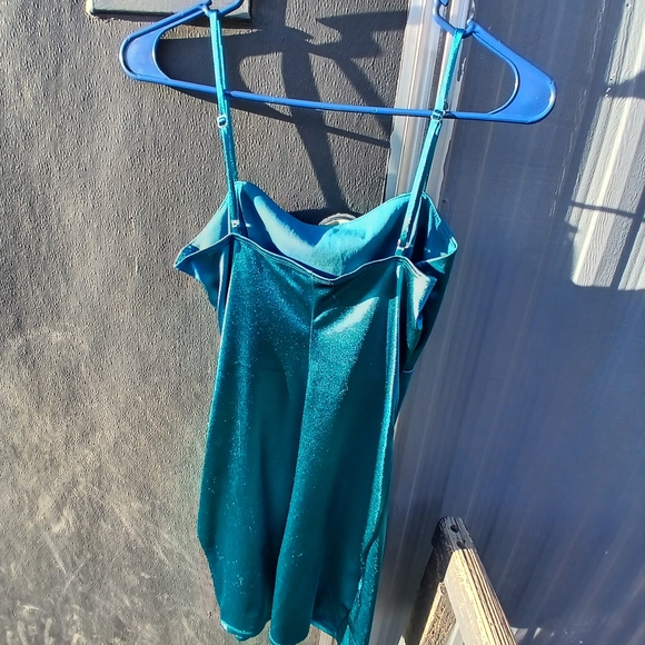 Elegant Teal Satin Dress - Picture 8 of 11